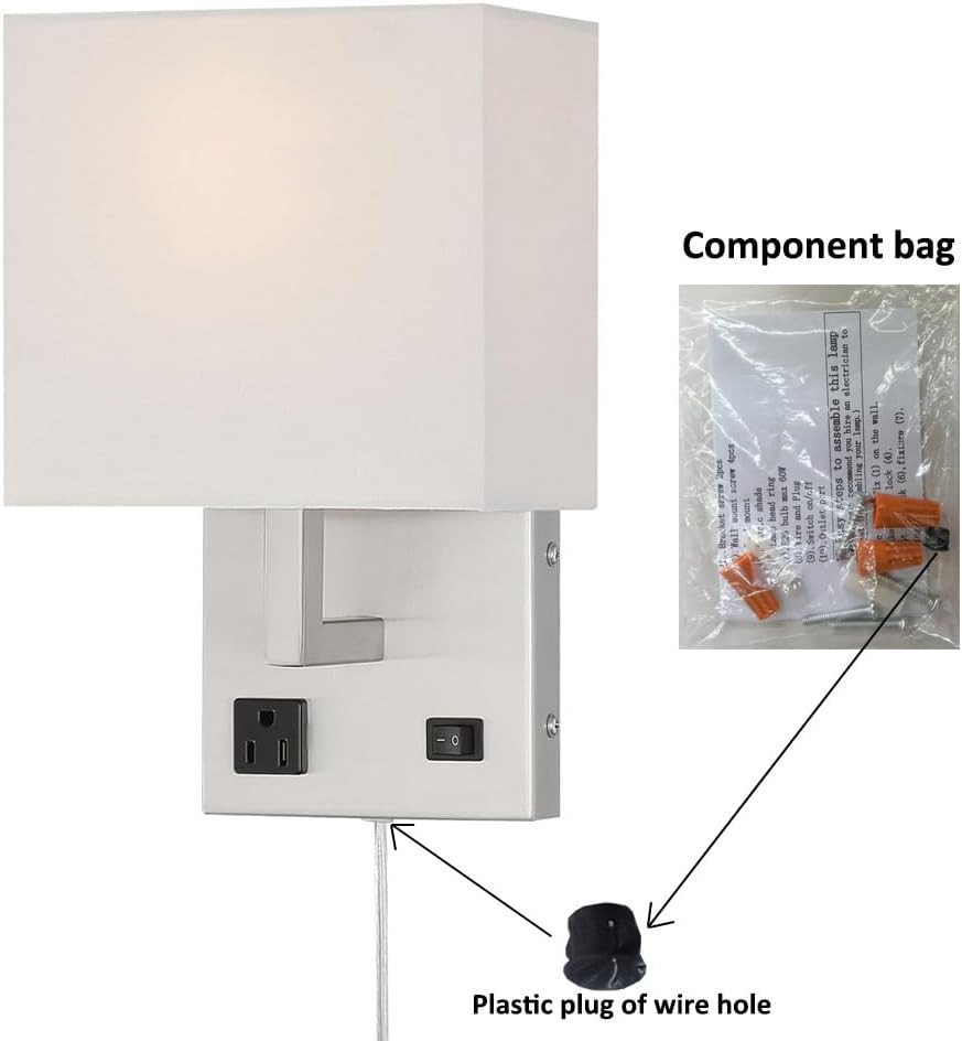 – Bedside Wall Light with Outlet,Wall Lamp,Wall Sconces,Wall Lamp for Bedroom,Li