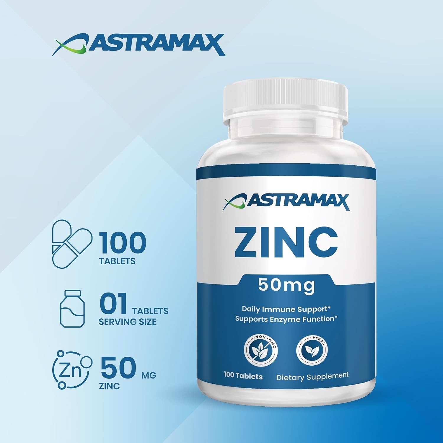 Zinc 50mg | High Potency Immune Support | Vegan, Non-GMO, Gluten-Free | 100 Coun