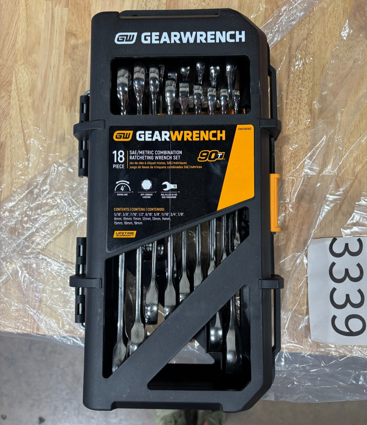 GEARWRENCH GWD18RWS SAE/Metric 90-Tooth Combination Ratcheting Wrench Set 18PC