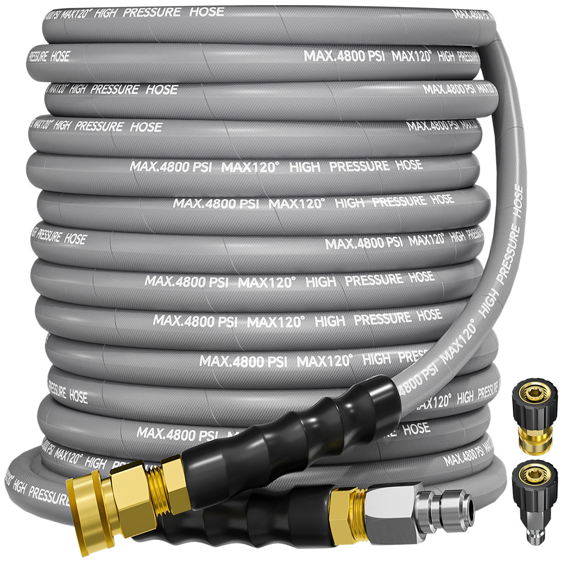 50FT 3/8″ 4800PSI Pressure Washer Hose with Swivel Quick Connect Max 248°F