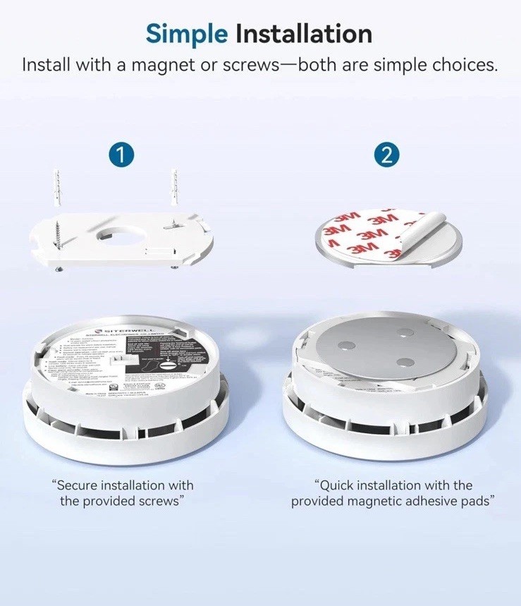 Smoke Detector 10 Year Battery Powered 3 Pack SITERWELL Compact