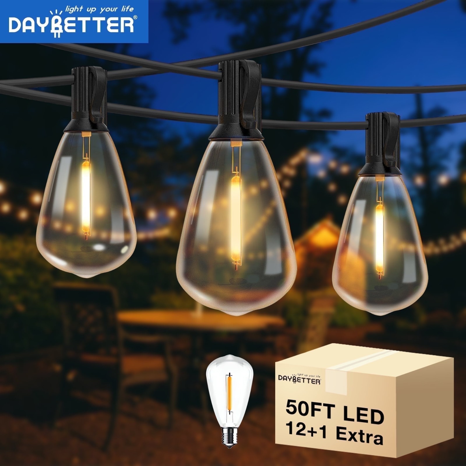 50-200FT LED Outdoor String Lights ST38 Shatterproof 2700K Patio Lights