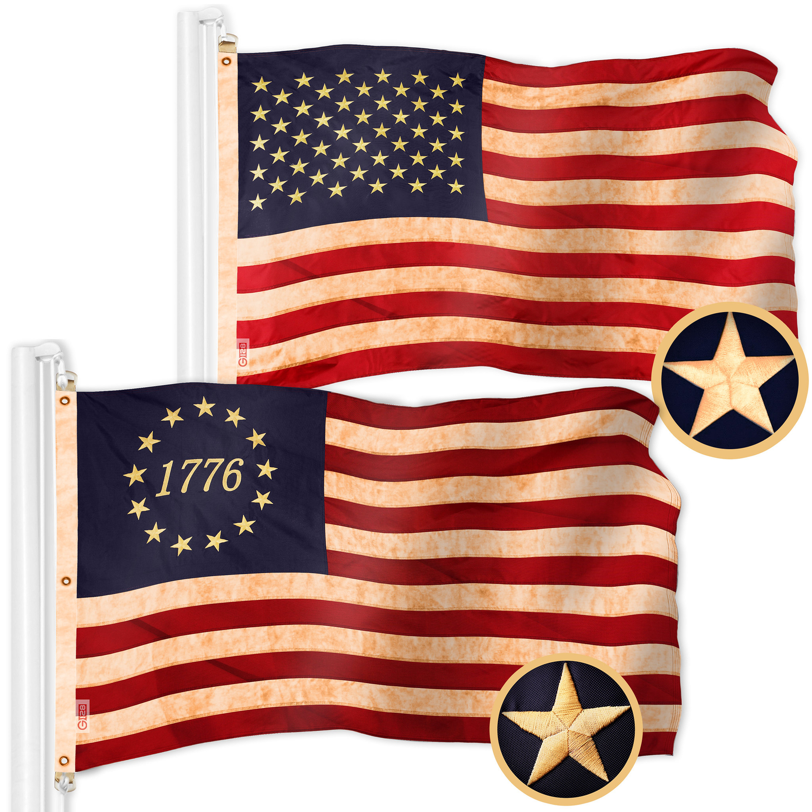 American USA Tea-Stained Flag & 1776 Tea-Stained Flag 6×10 Ft Both Emb 420D Poly
