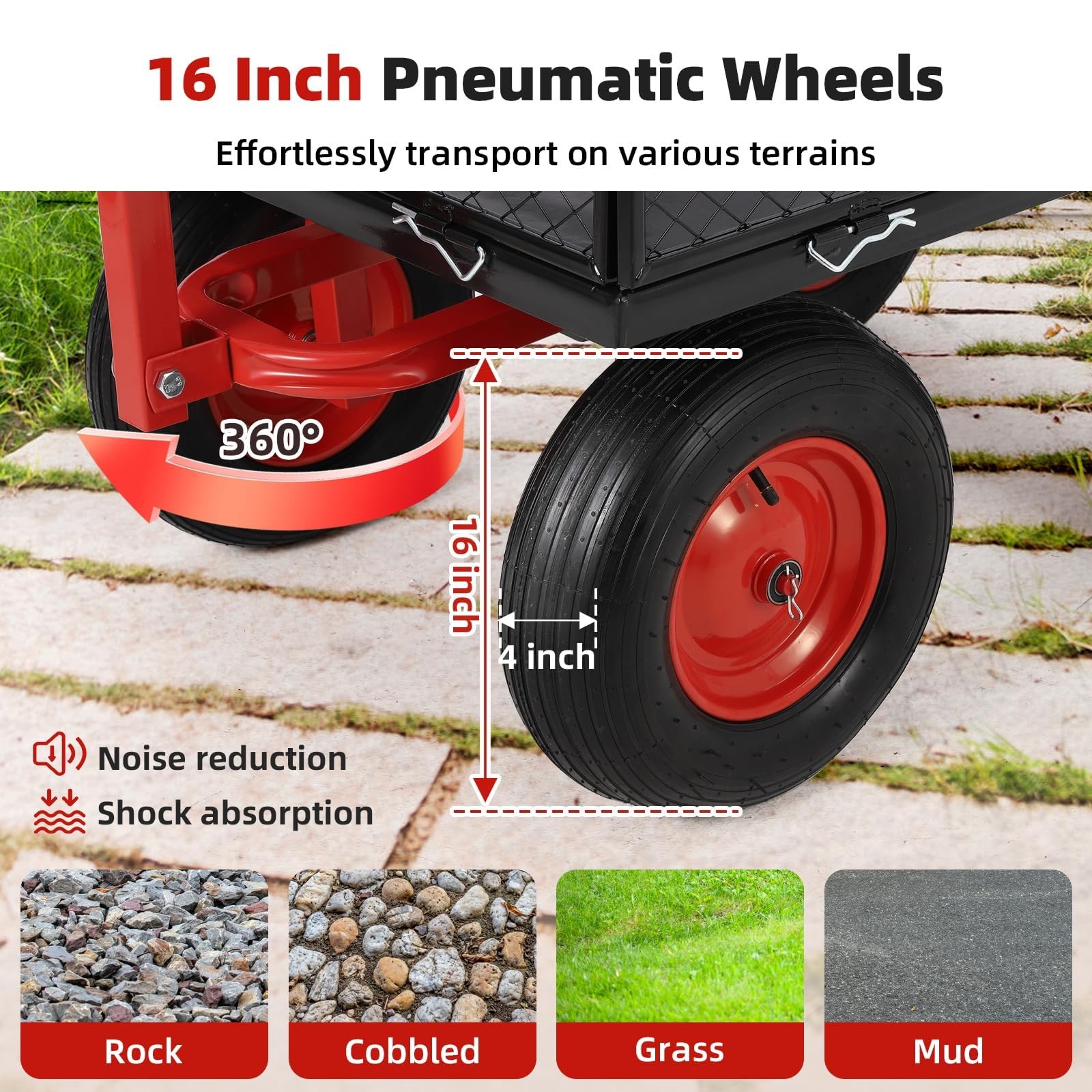 Heavy Duty Pullable Garden Utility Wagon Yard Cart 1400 lbs w/10″ Tires for Lawn