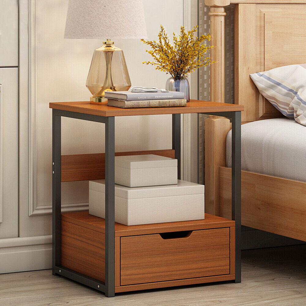 Bedside Table with Drawers Nightstand Solid Wood End Table Bedroom Storage