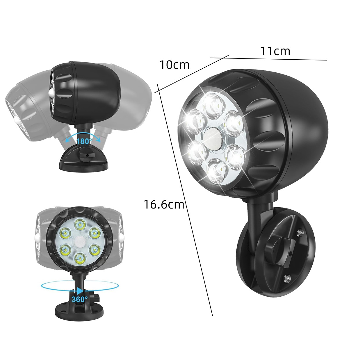 Battery Powered Motion Sensor Security Light Outdoor Garden Lamp 6 Led Spotlight