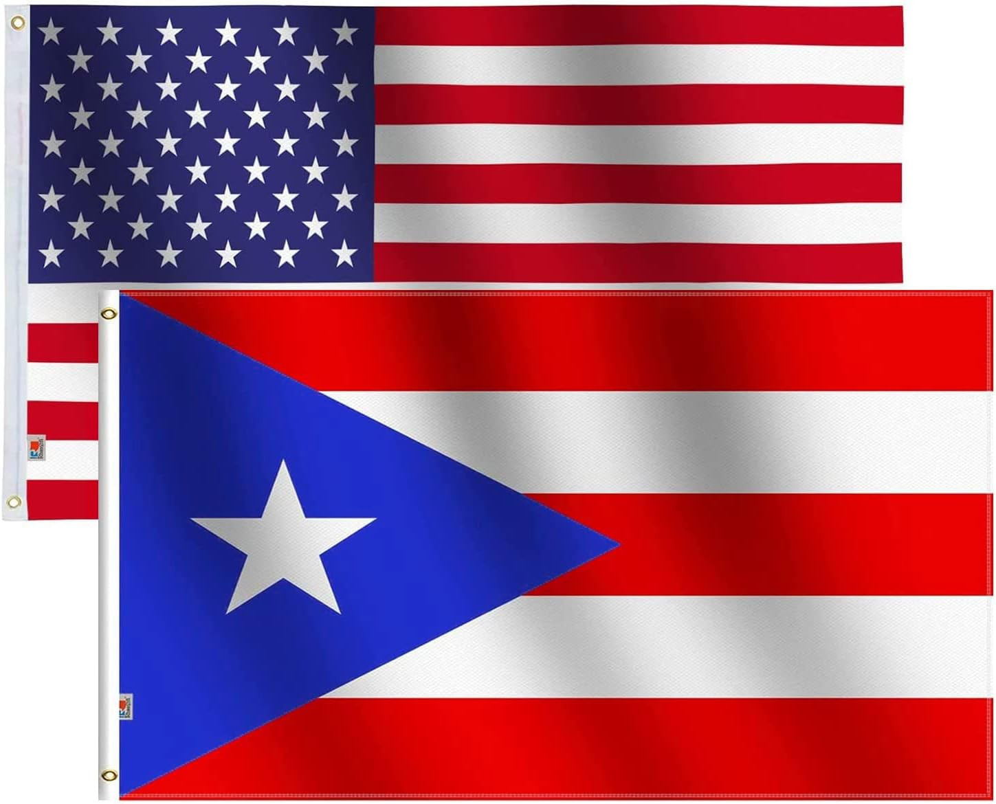 2Pack-American&Puerto Rico Flag Large 3×5 Ft, Moderate Outdoor/Indoor Both Sides