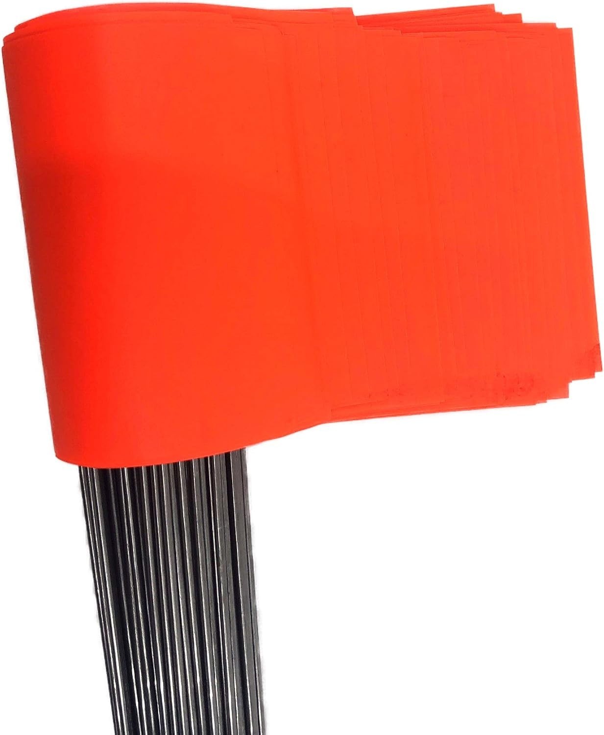 100 Pack Orange PVC Marking Flags 2.5×3.5 Inches with 15-Inch Steel Staff for…