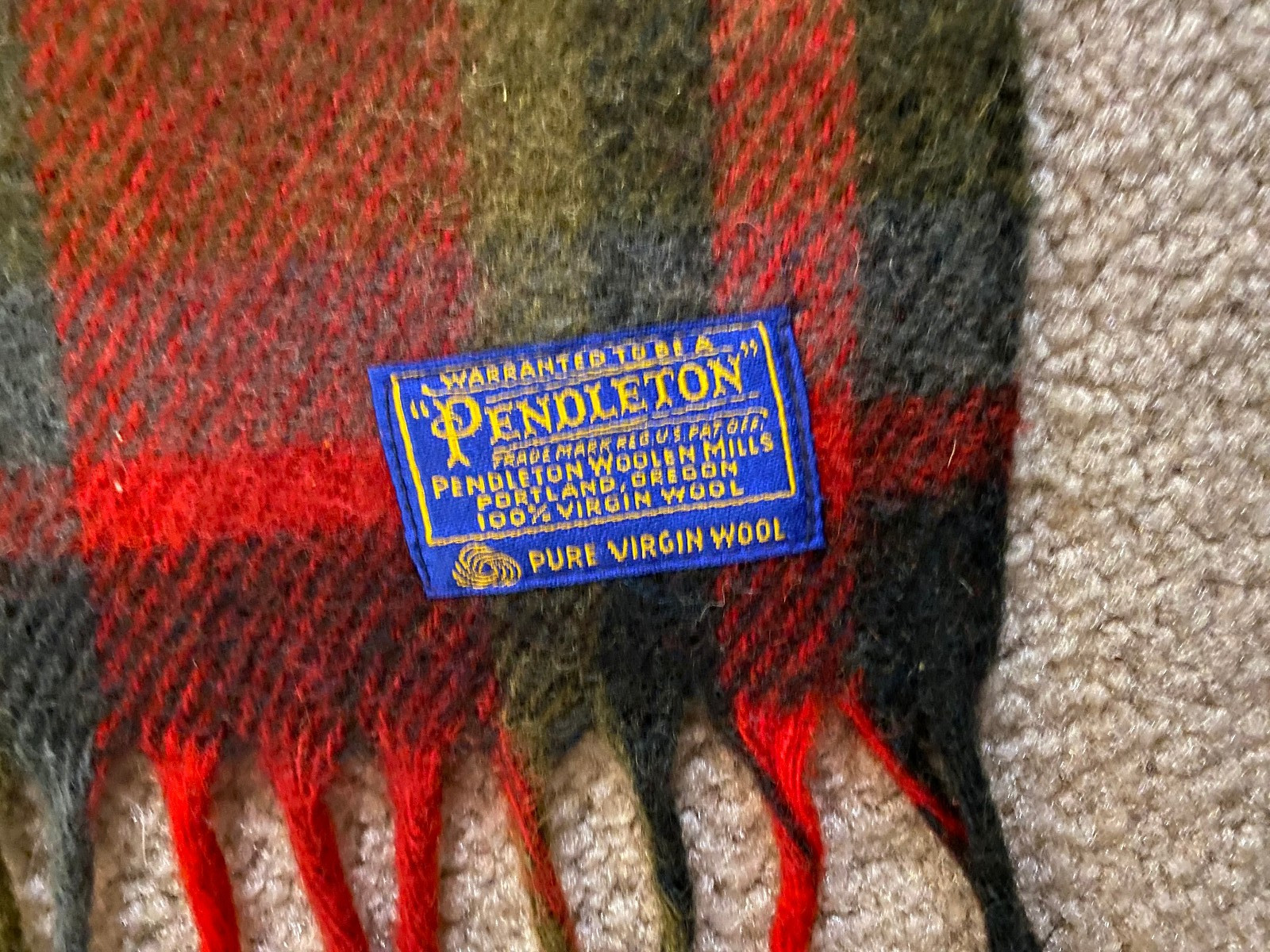 Vintage Pendleton Woolen Mills red plaid 100% wool blanket, 74″ X 52″