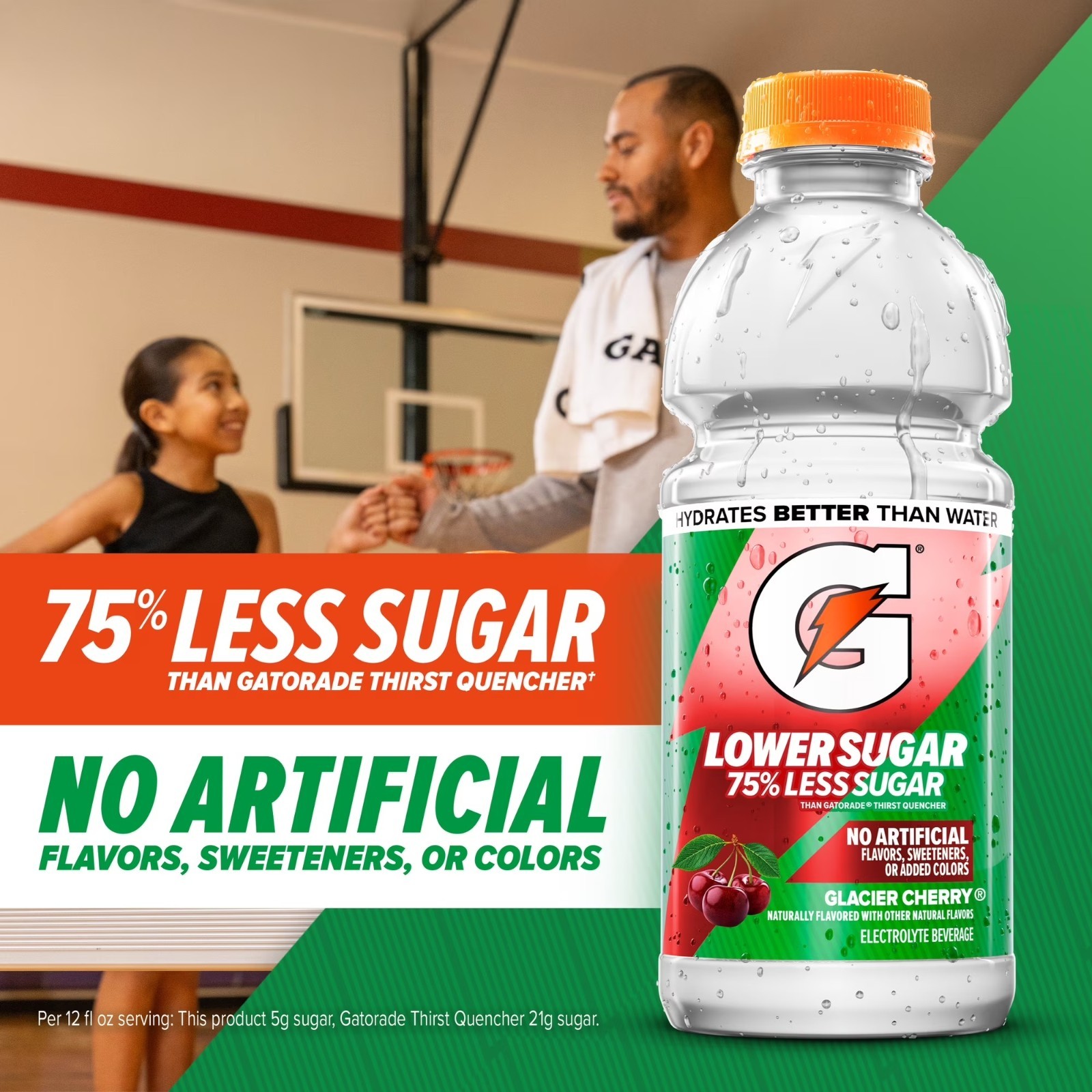 Gatorade Glacier Cherry LOWER SUGAR 75% Less Hydration 5-28 Oz Electrolyte Sport