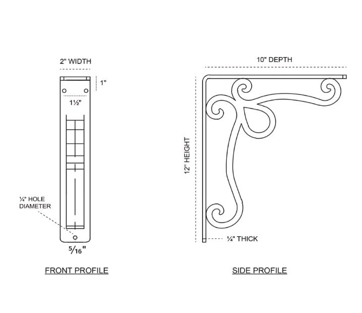 Ekena Millwork 2″ W x 10″ D x 12″ H Orleans Wrought Iron Bracket