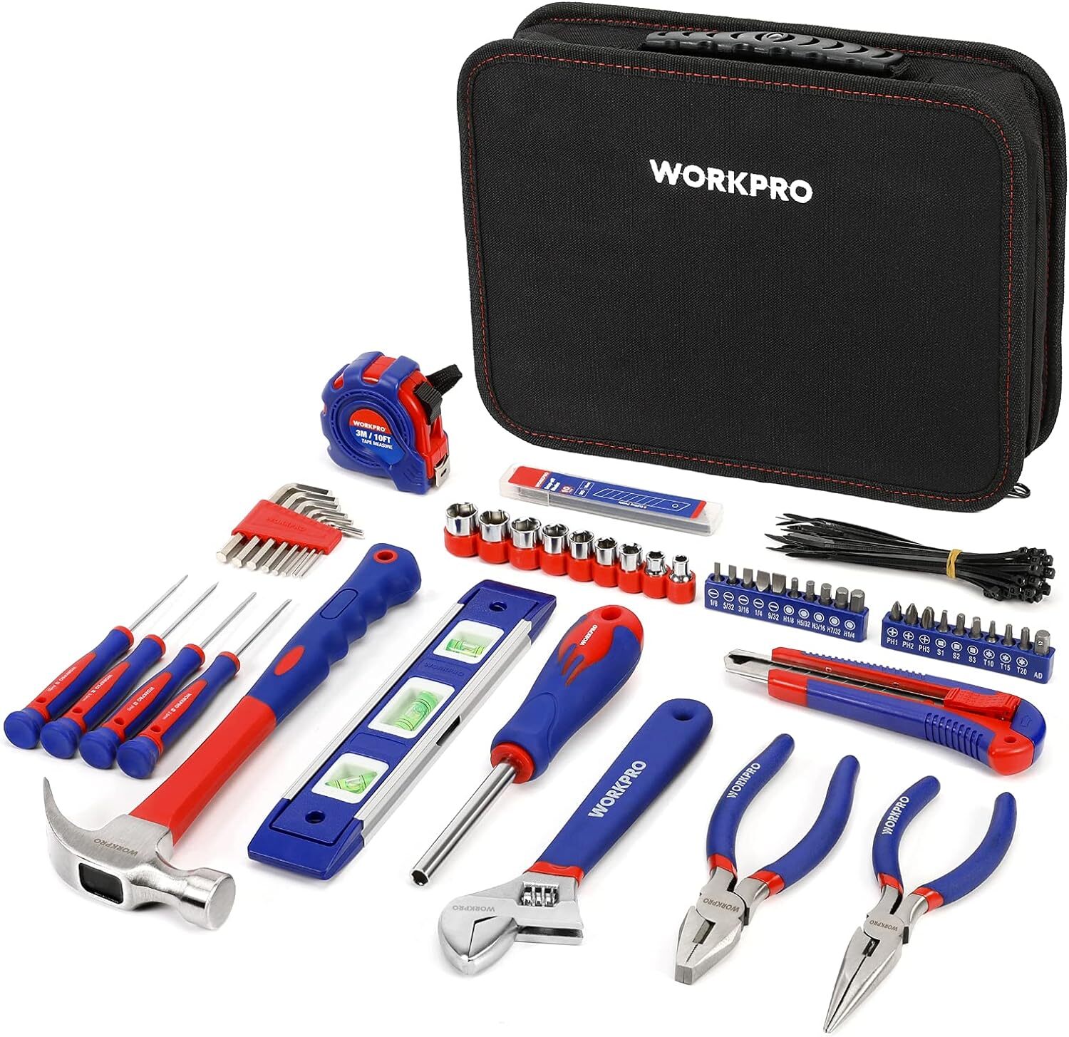 WORKPRO Home Tool Kit 100Piece Kitchen Drawer Household Hand Tool Set with Pouch