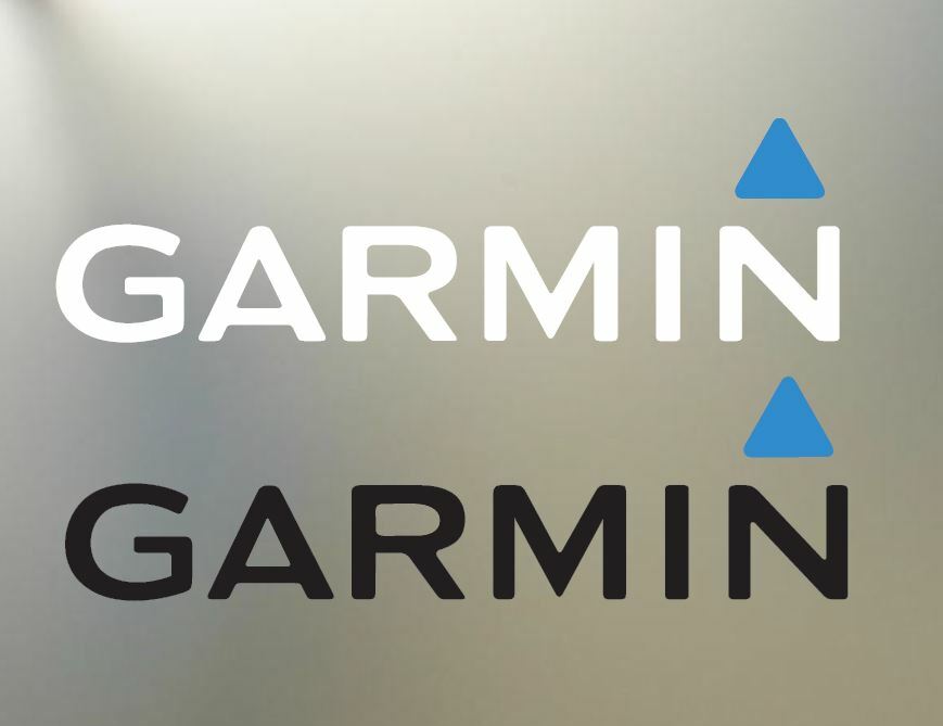 (2) 4″ GARMIN vinyl decal logo sticker 2 blue and black white any surface sport