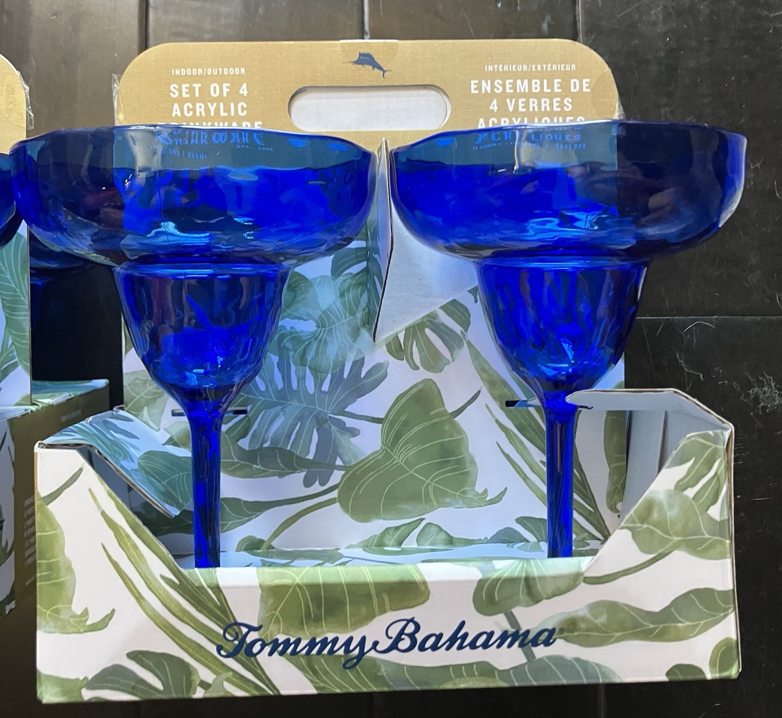 (8x Glasses) TOMMY BAHAMA Margarita Acrylic Cups 13.50 oz Glass Set Cobalt Blue