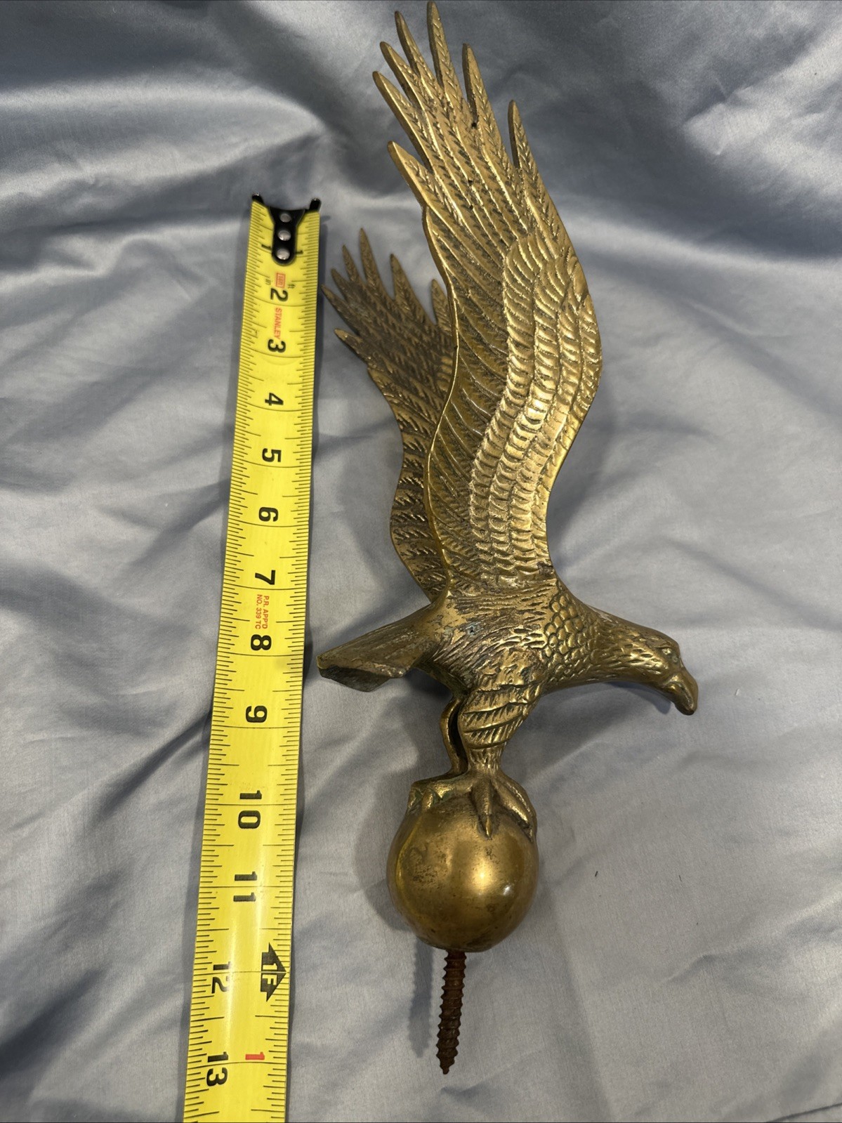 Vintage Brass Eagle Statue on Orb Patriotic Decor 13 Inches