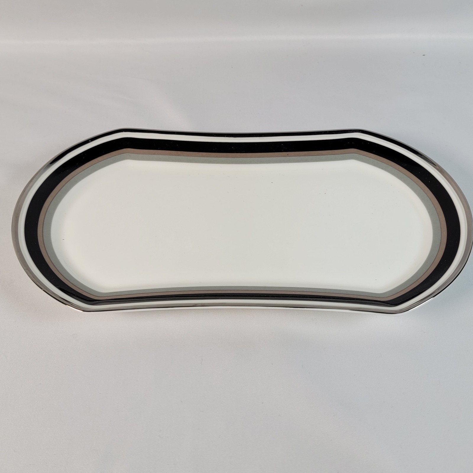 HTF Mikasa Noir 9-1/8″ Butter Tray A4102 Bone China Black Silver Tan Sage White