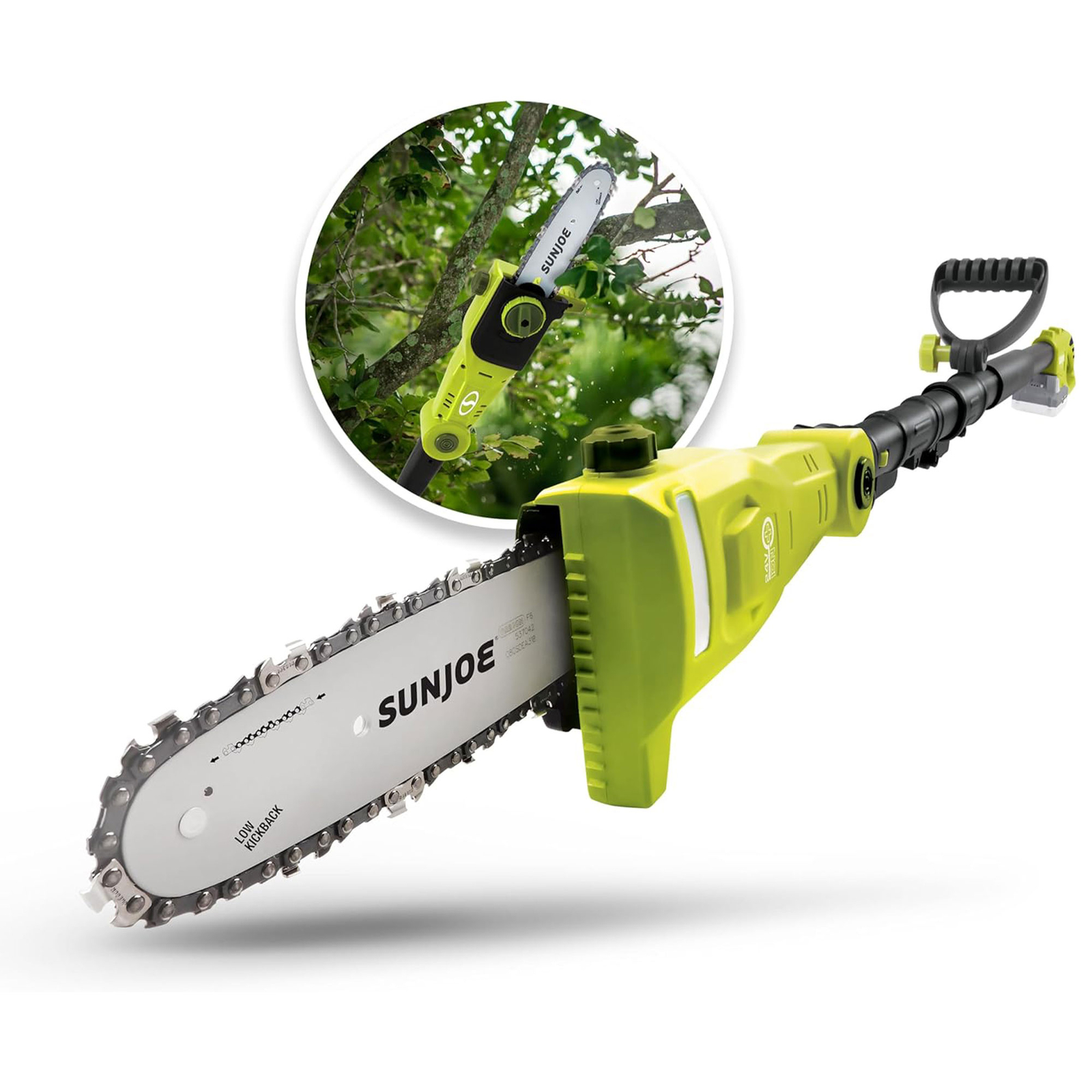 Sun Joe 24 Volt Cordless Pole Chainsaw, Electric Telescoping Tree Trimmer, Green