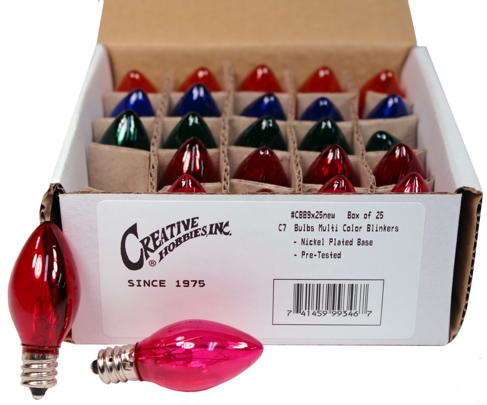 25 Random Blinking Assorted Color Light Bulbs, 7 Watt, C7 Candelabra Base