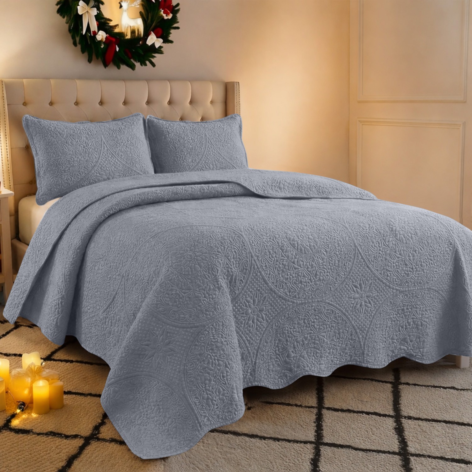 Luxury Cooling Bedspread Quilt Set Lightweight Summer Coverlet Throw Queen King