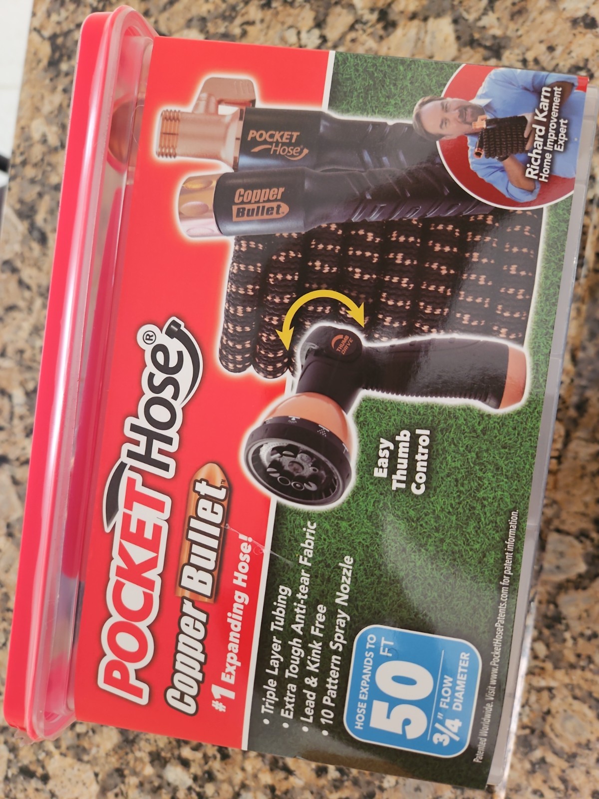 Pocket Hose Copper Bullet 50 FT With Thumb Spray Nozzle AS-SEEN-ON-TV, 650psi OB