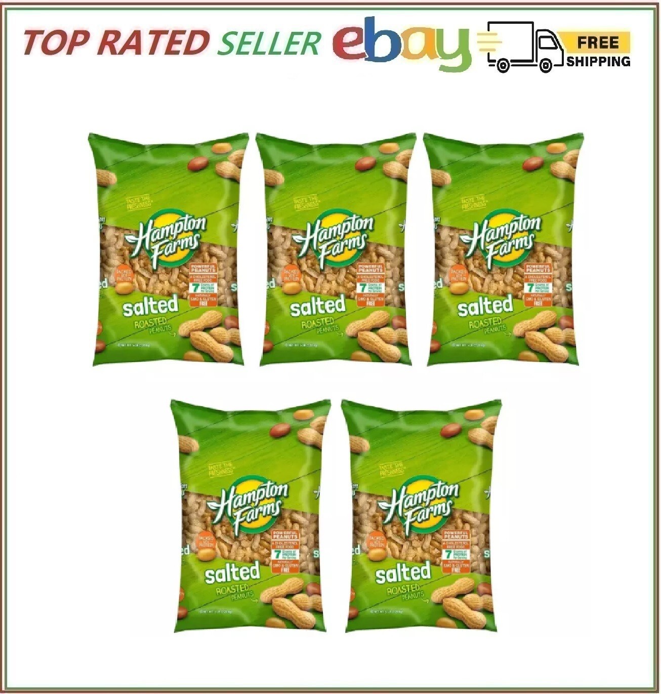 5 PACK – Hampton Farms Salted In-Shell Peanuts 5 lb (Total 25 lbs) FRESH!!