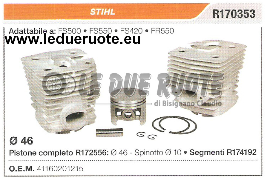 Kit Cylinder and Piston Stihl FS420 FR550 Brushcutter Ø 46