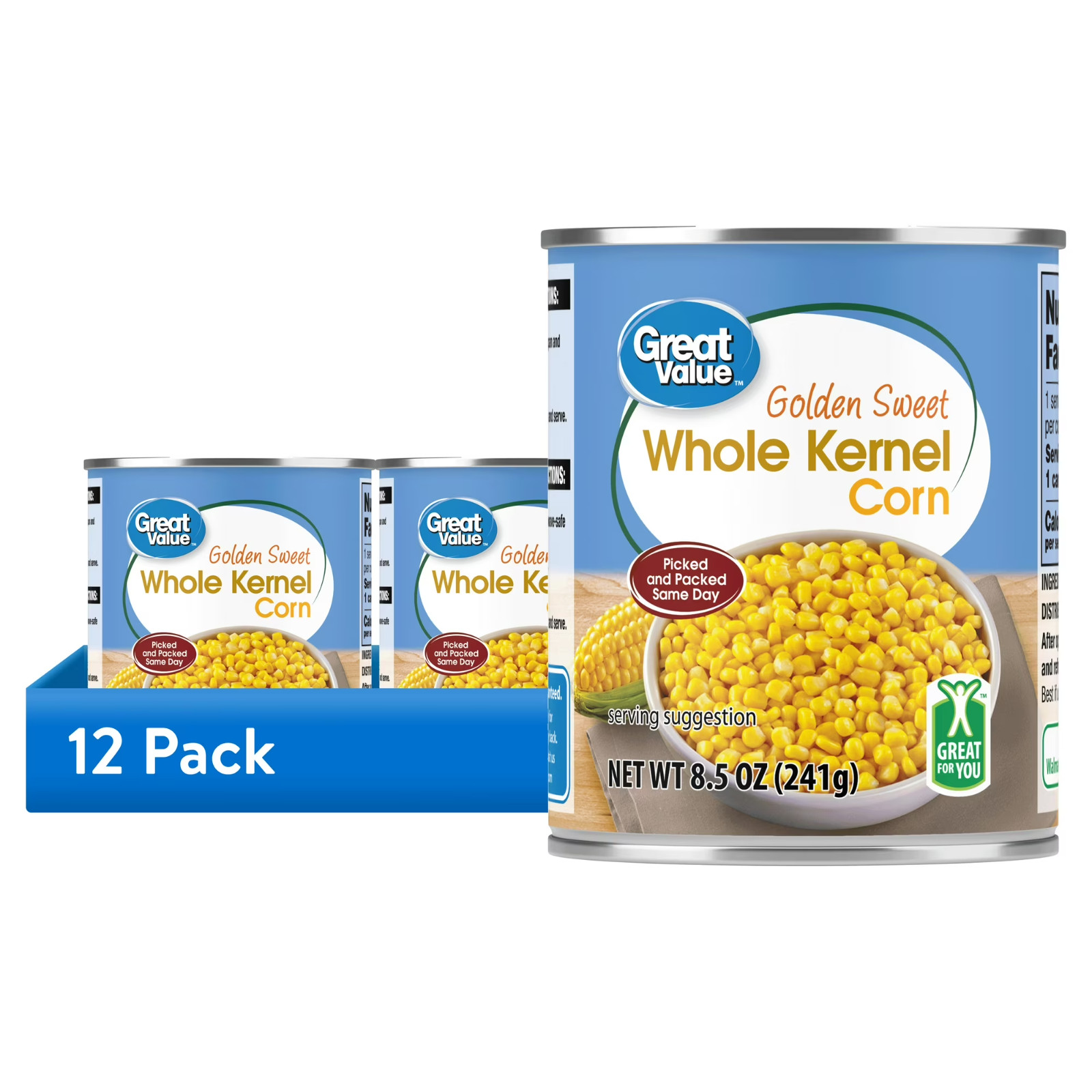 Great Value Golden Sweet Whole Kernel Corn, 8.5 oz (12-Pack)