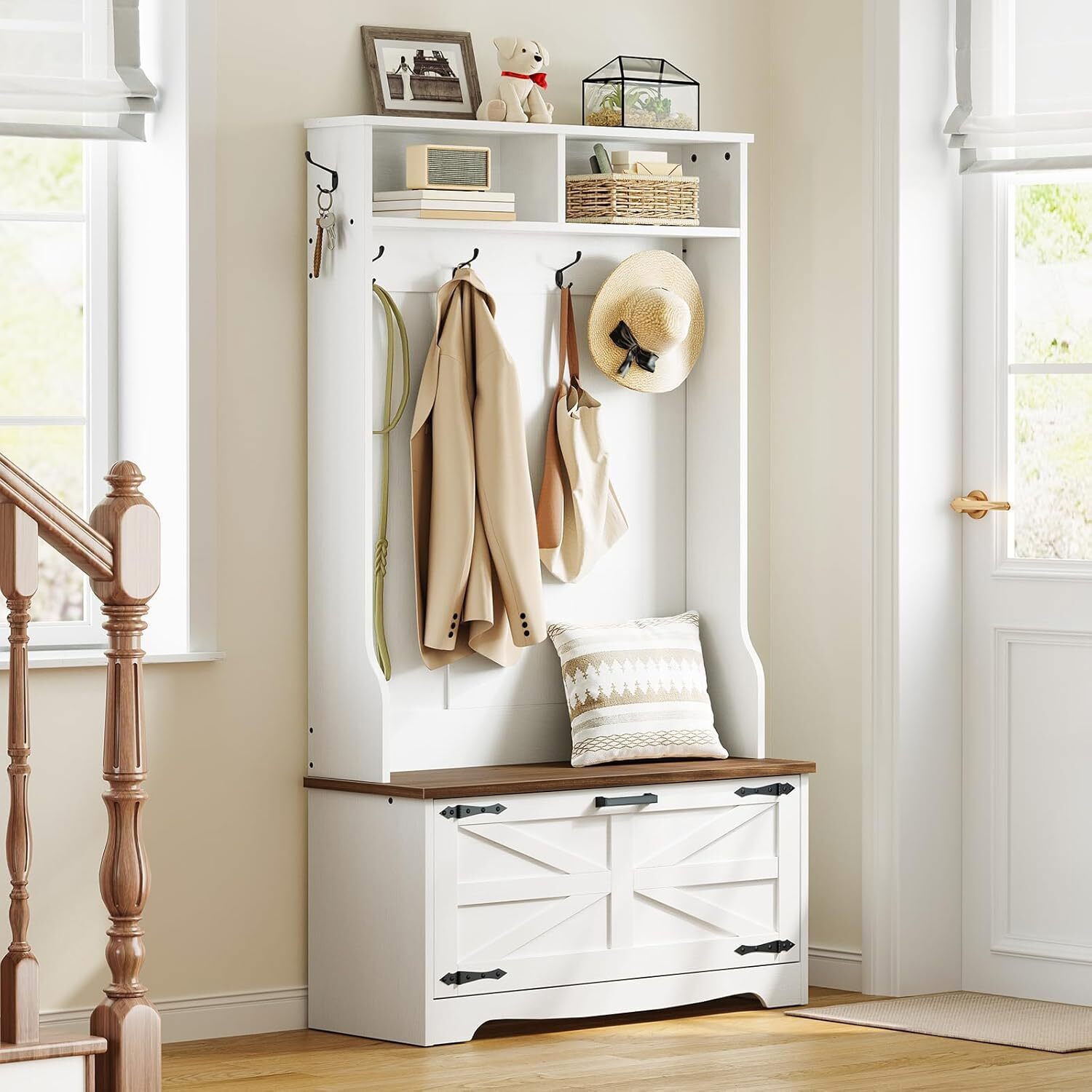 HOOBRO Hall Tree with Bench Entryway Bench with Coat Rack and Shoe Cabinet