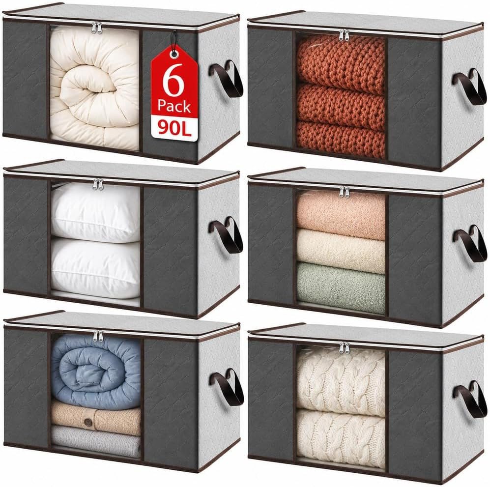 Storage Bags for Clothes – 6-Pack Collapsible Organizers for Blankets, Bedding &
