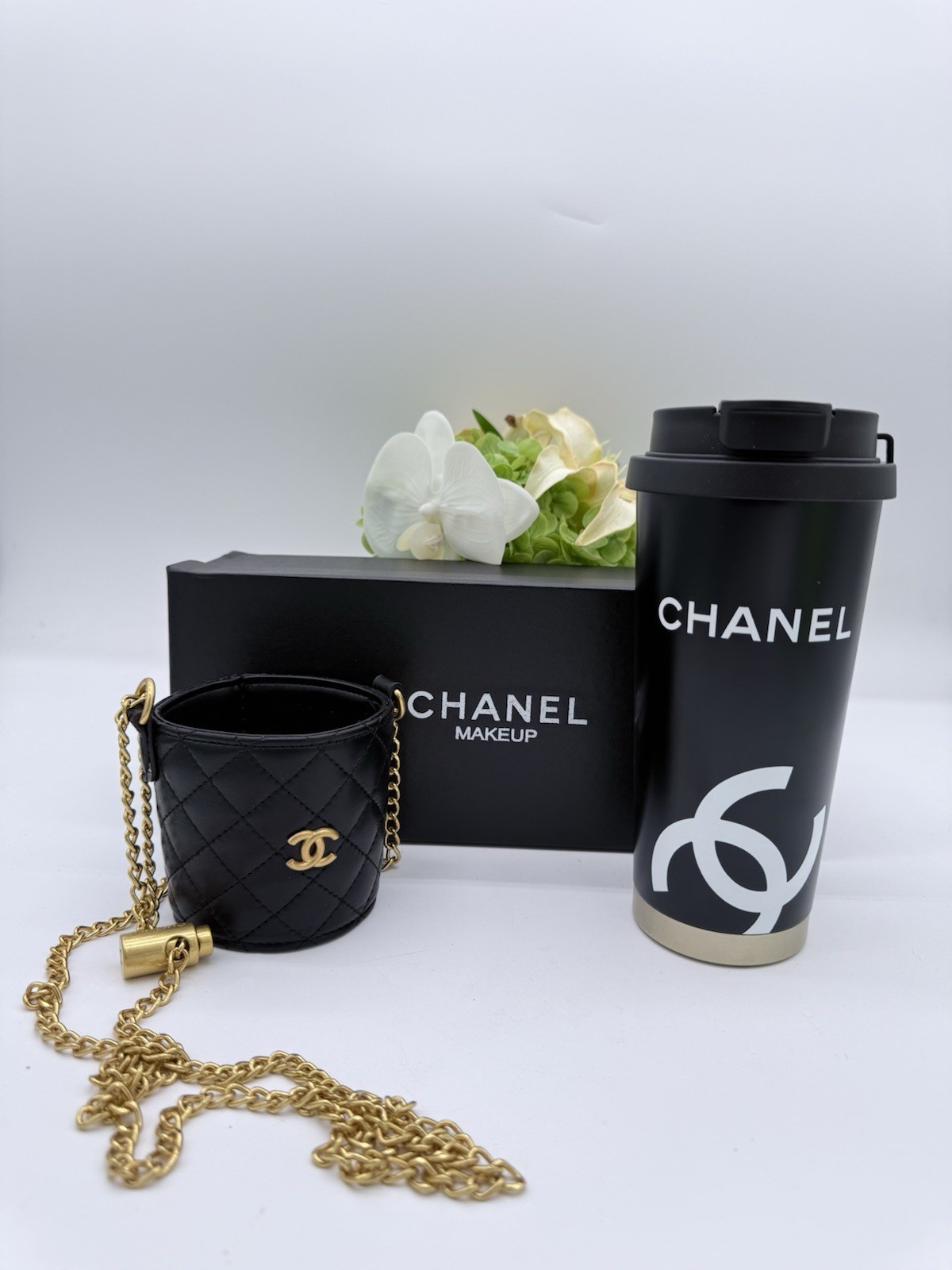 Chanel Black Tumbler Gold Chain Quilted Crossbody Holder Limited Edition GWP.
