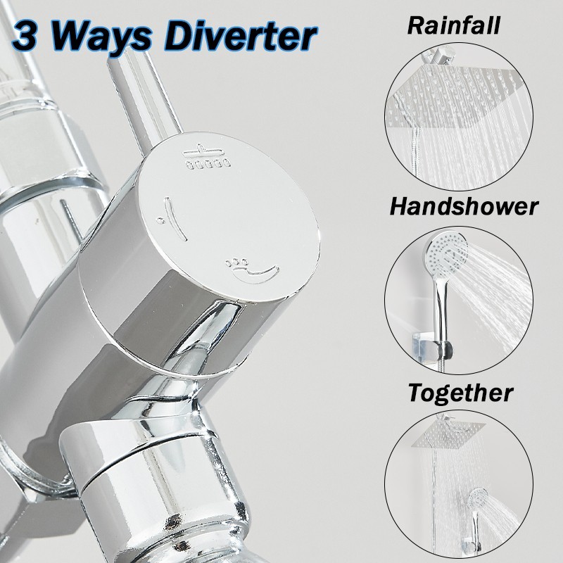 8”Chrome High Pressure Rainfall Shower Head Combo with 3 Setting Handheld Spray