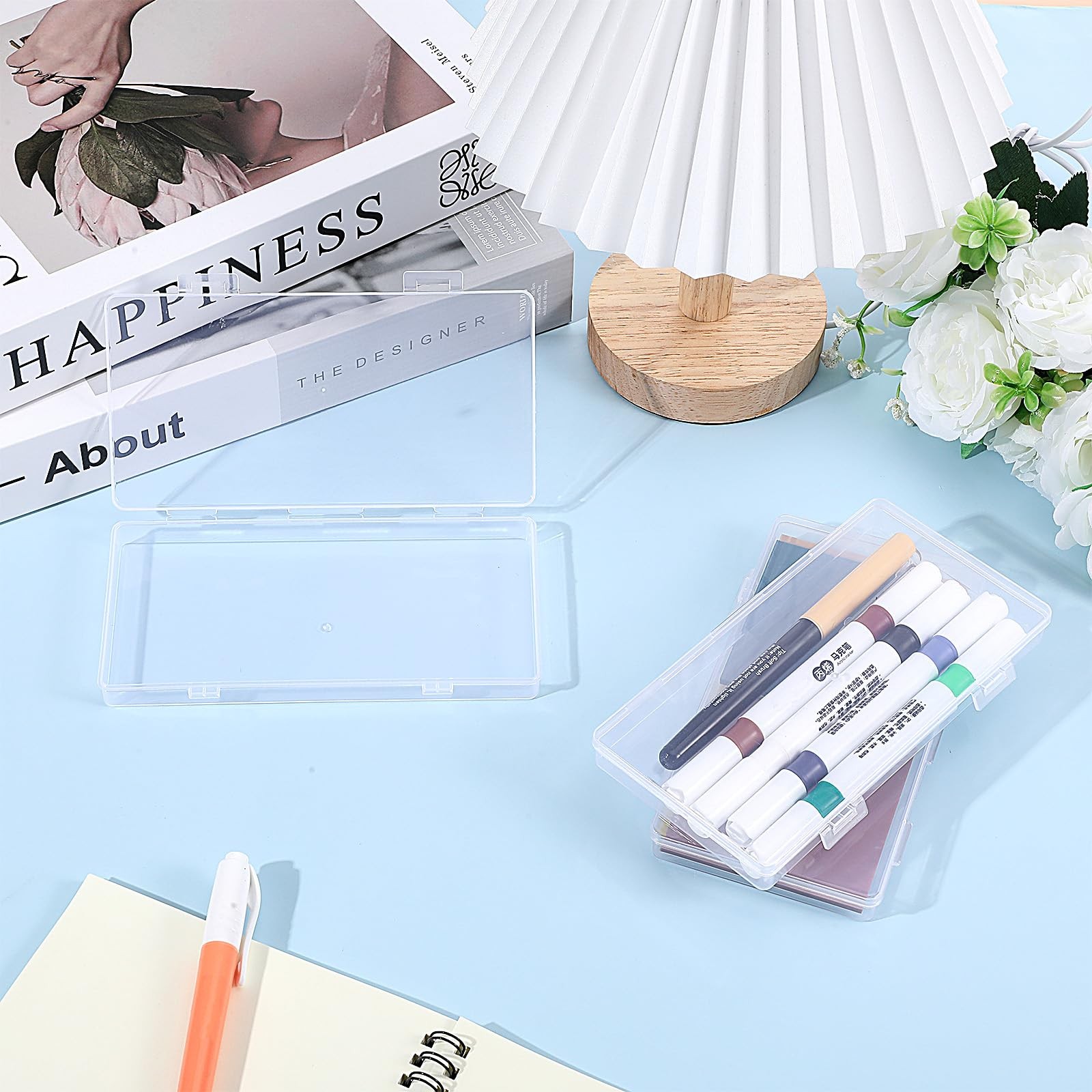 3 Pack Mini Clear Plastic Storage Box Hinged Lid 6.5×3.3in Organizer Case