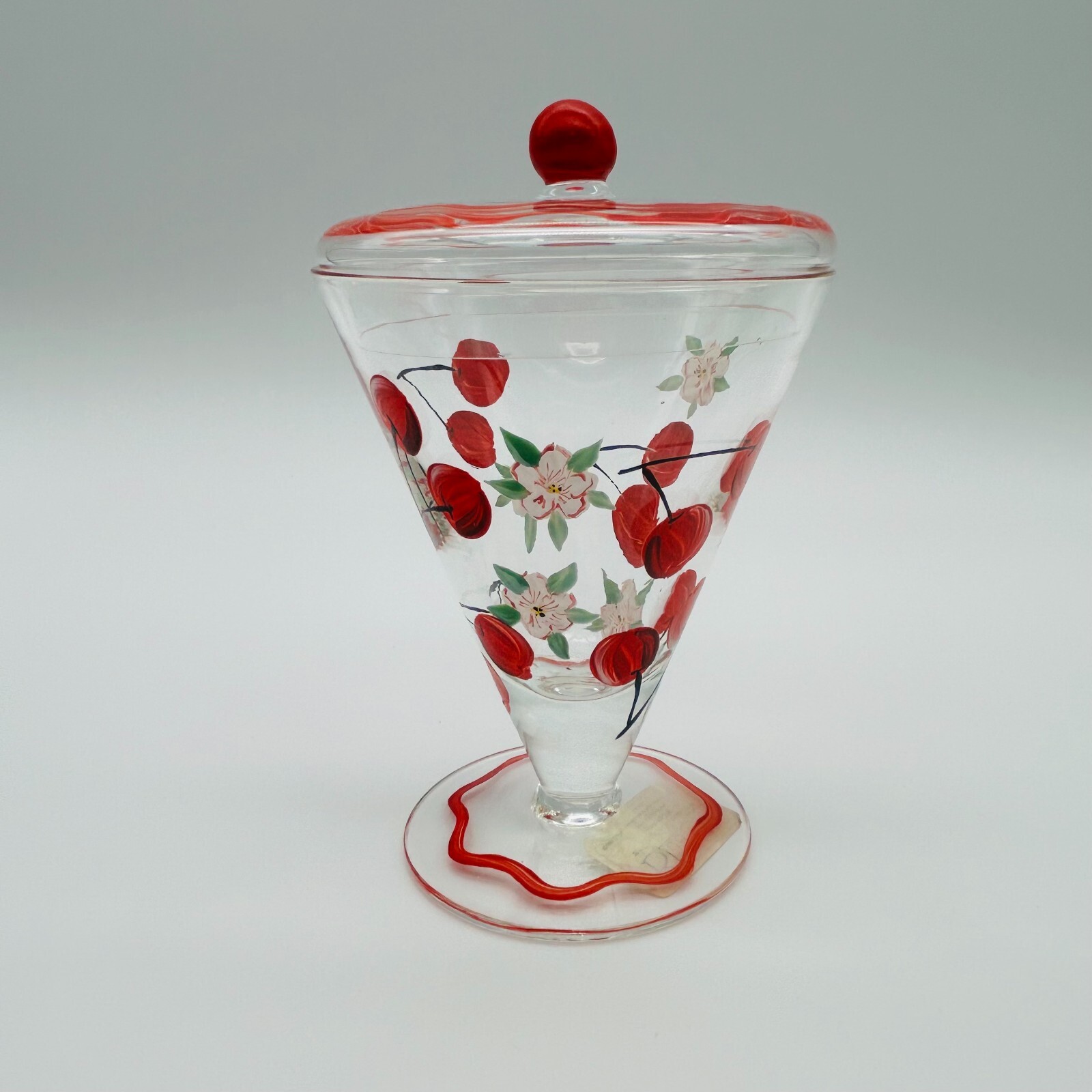 Vtg Cherry Parfait Glass Enamel Painted with Lid by Blue Sky