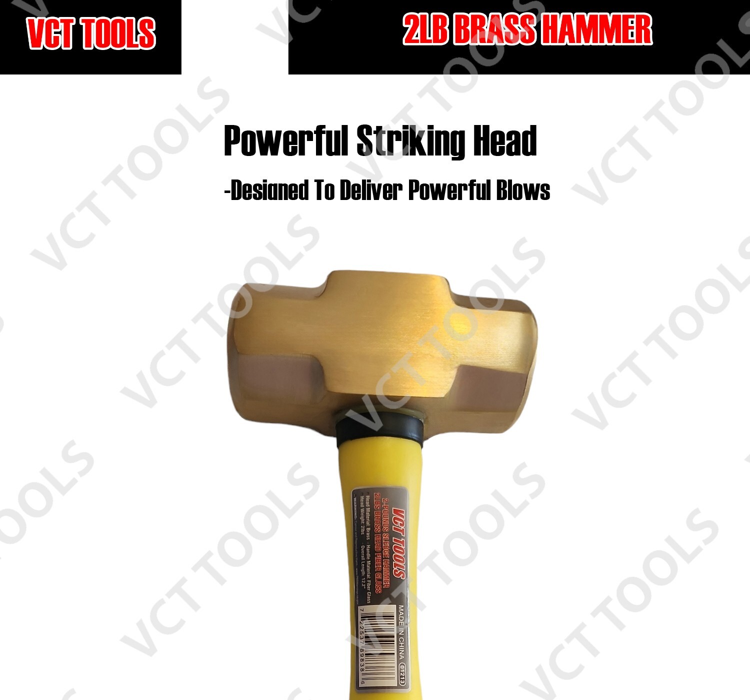 2 Pound Solid Brass Hammer with Hickory Wood Handle Non Marring Non Sparking 2lb