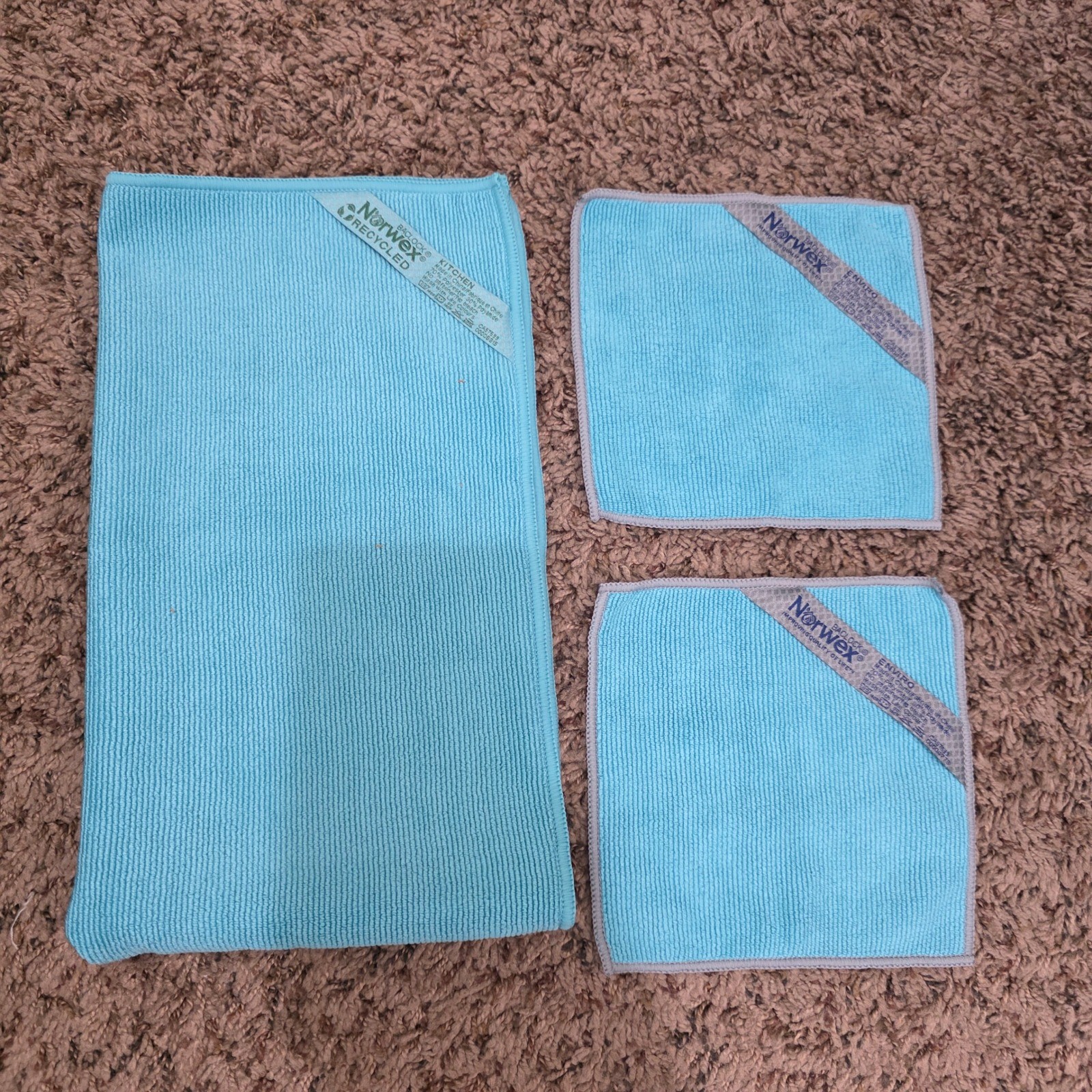 Norwex 3pc Set Limited Edition Teal Blue Ribbed Kitchen Towel 2 Mini EnviroCloth