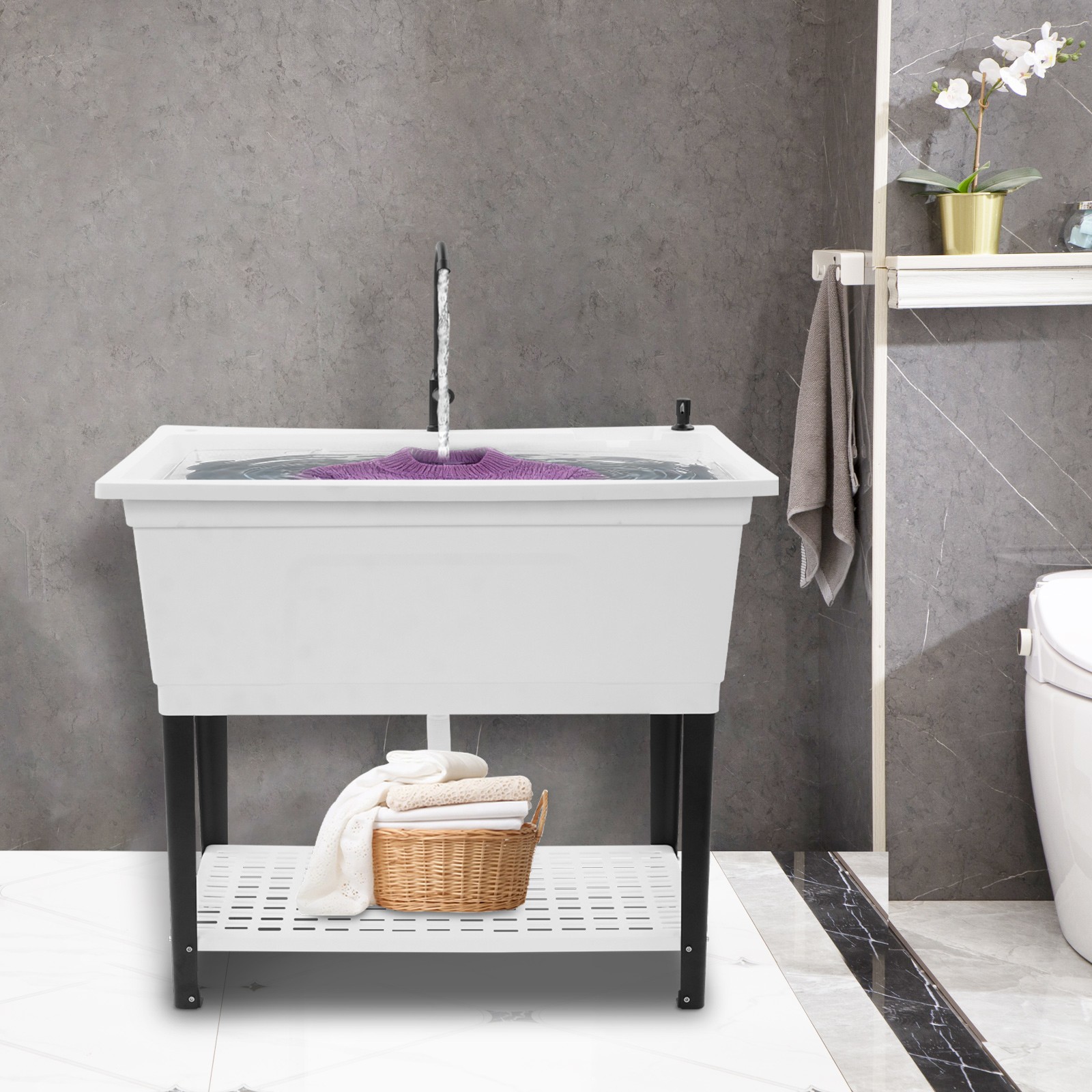 Large Kitchen Sink Freestanding PP Restaurant Laundry Sink With Soap Dispenser