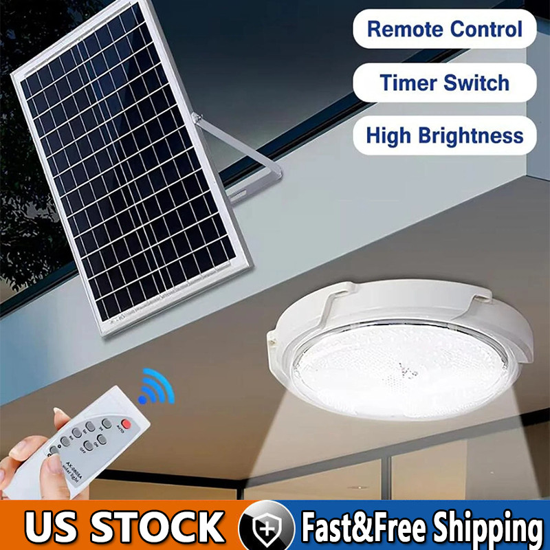 Solar Panel Powered Light Pendant Ceiling Lamp Indoor Outdoor Garden Shed Barn