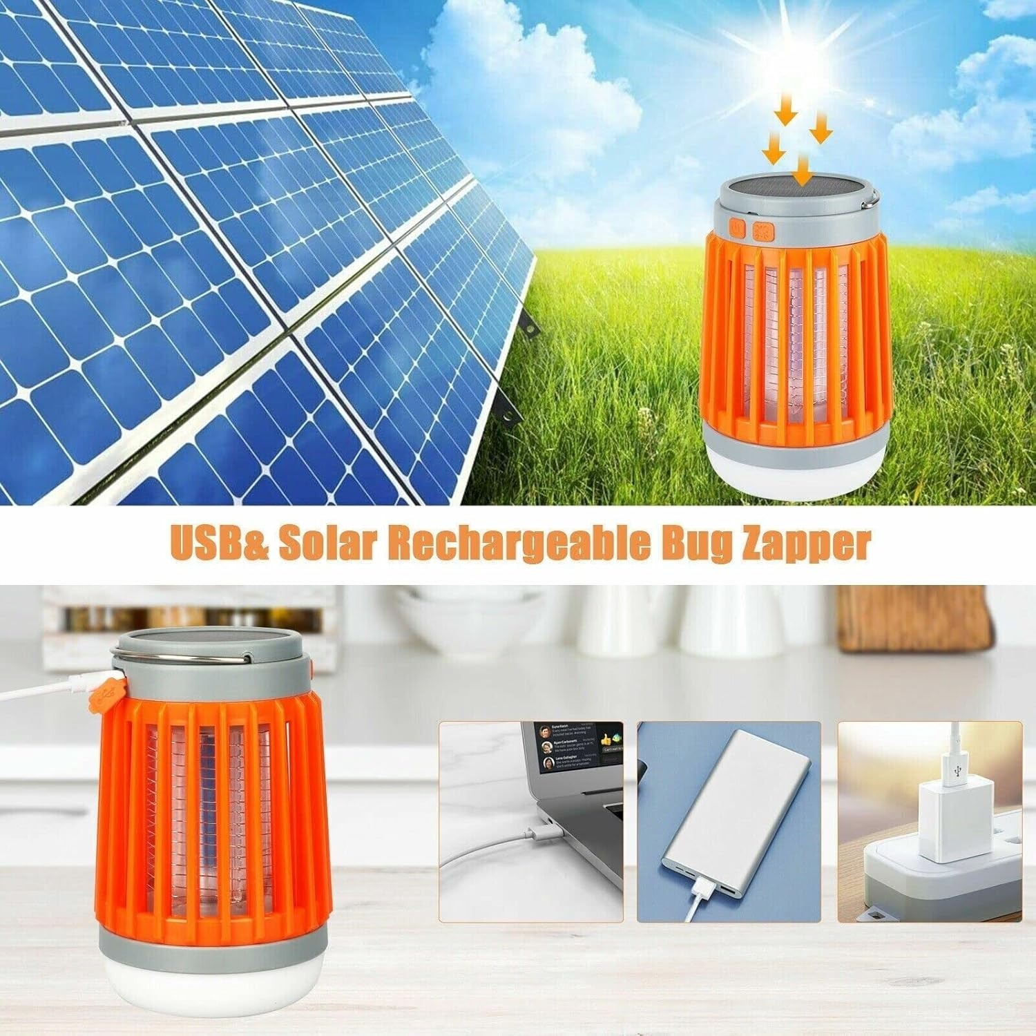 Solar USB Mosquito Killer Light Electronic Fly Bug Insect Zapper Trap Pest Lamp