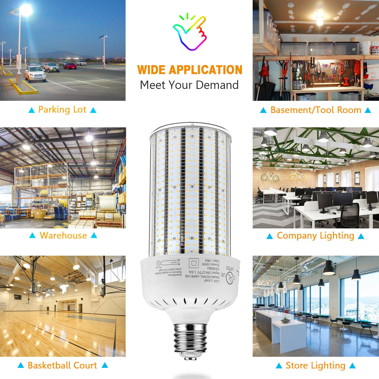 (2-Pack) 100W LED Corn Cob Bulb Light E39 Mogul Base 5000K for Garage Factory
