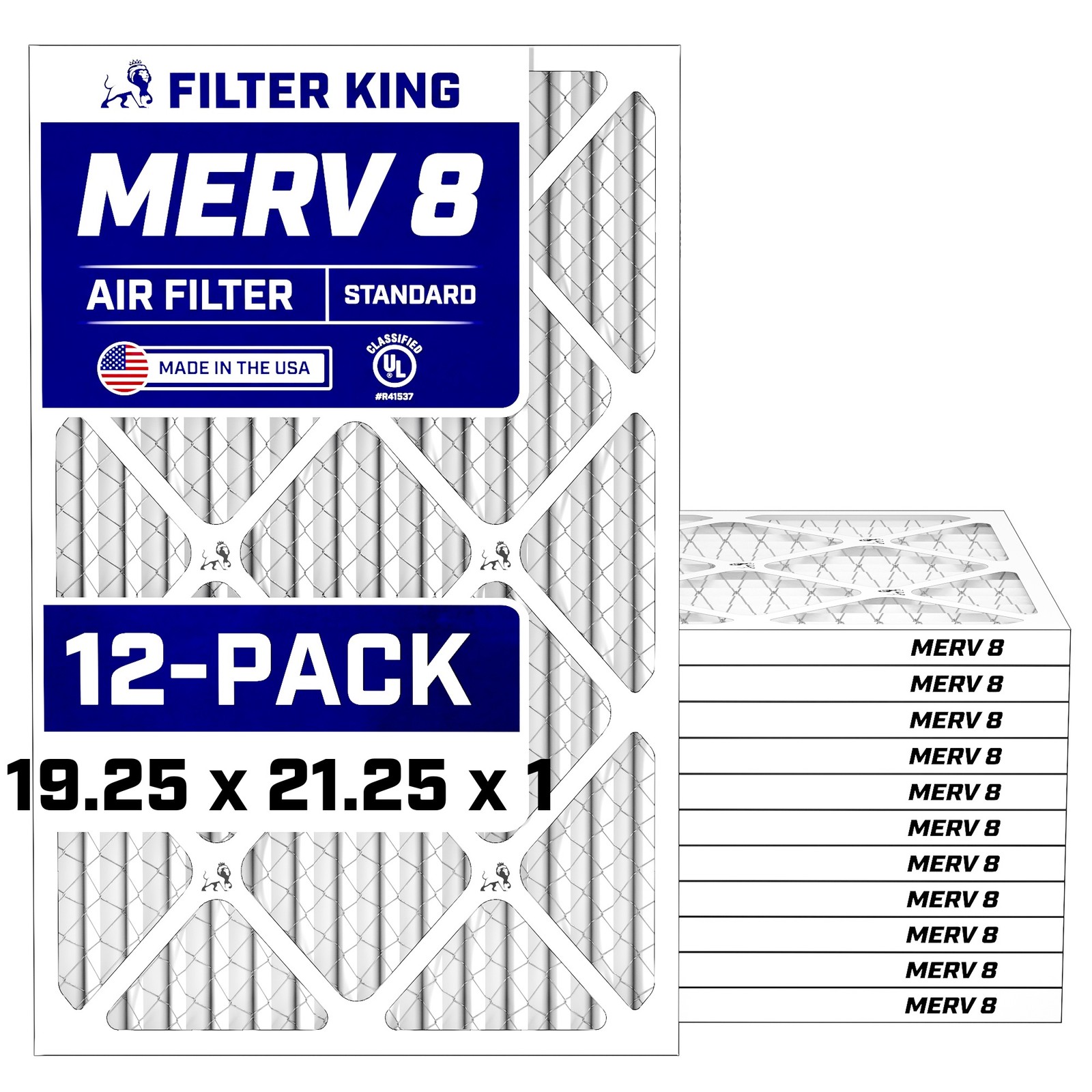 Filter King 19.25×21.25×1 Air Filter 12-PACK MERV 8 Actual Size 19.25 x 21.25 x