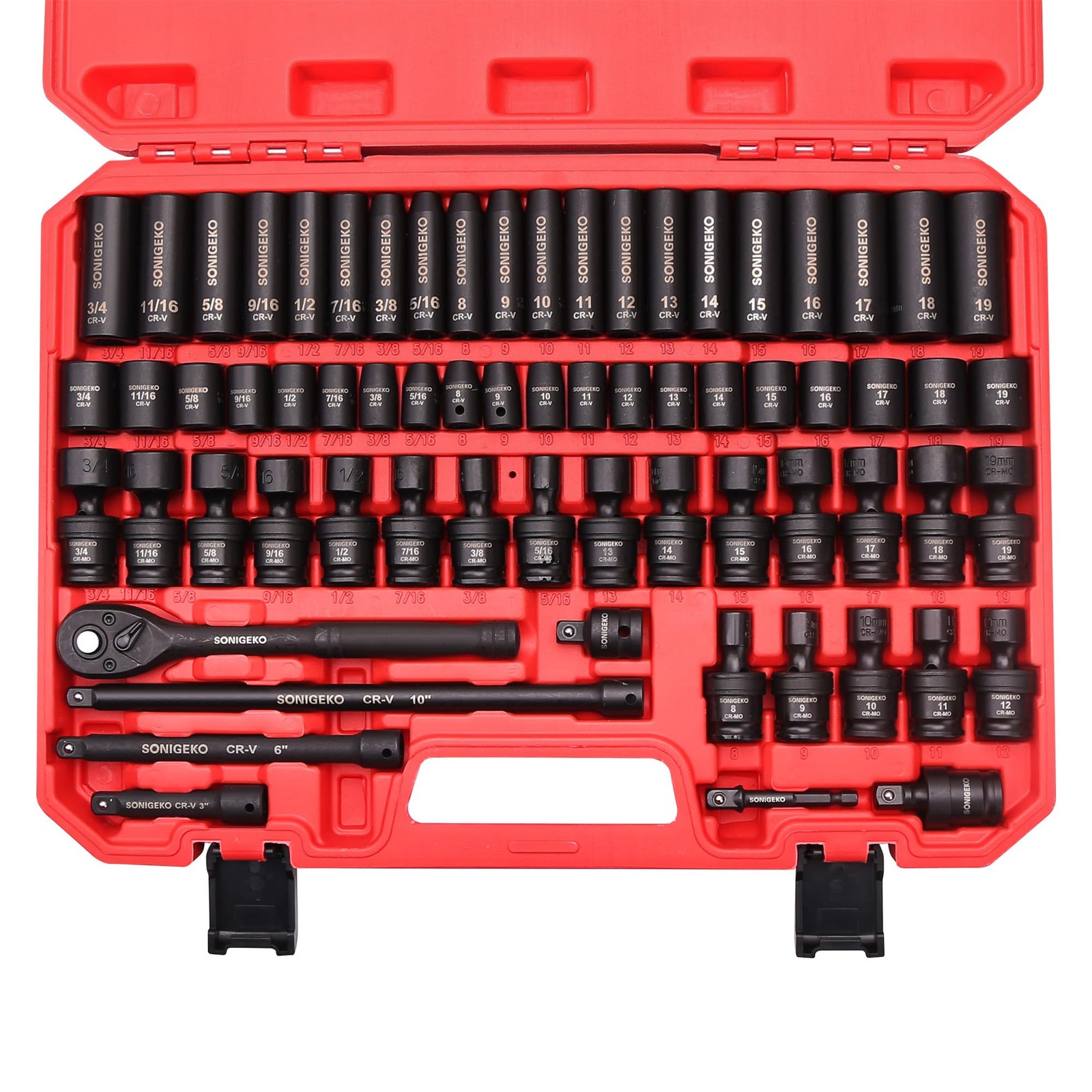 SONIGEKO 3/8″ Drive Impact Socket Set, 67-Piece Standard Metric & SAE 6 Point…