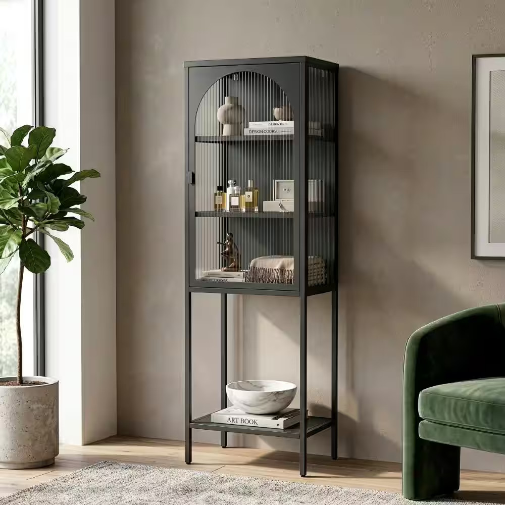 Benoît 62.99 In. Tall” Black Steel Metal 3-Shelf One Door Storage Cabinet Bookca