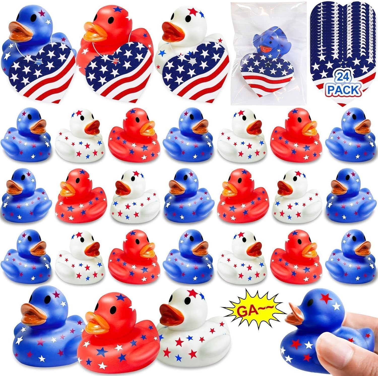 “24 Pack Patriotic Rubber Ducks, 4th of July Rubber Ducks for Ducking Bulk, 4t..
