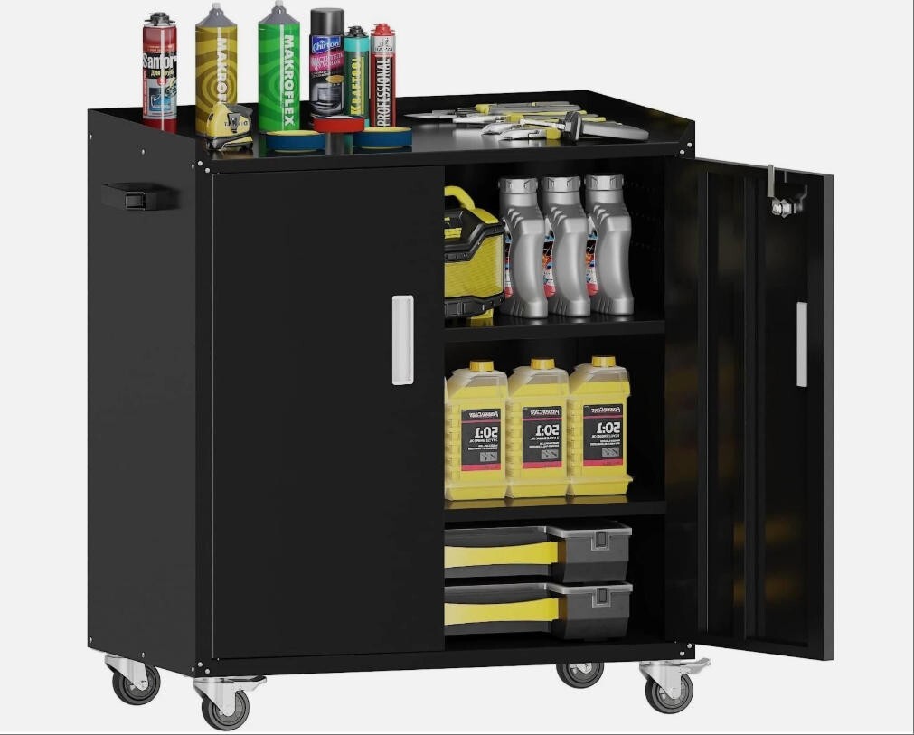 Cofar Metal Garage Storage Cabinet With Wheels, Lockable Tool Cabinet Shelves