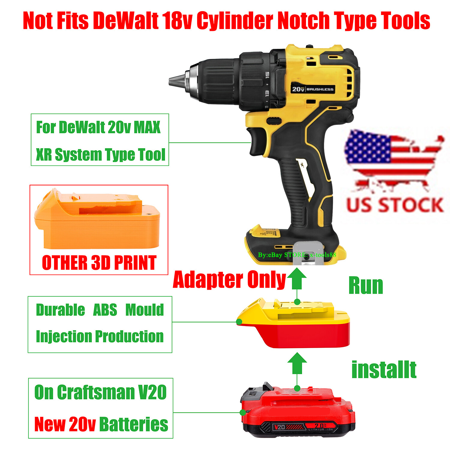 1x Adapter Convert For Craftsman V20 NEW 20v Battery To DeWalt 20v MAX Tools