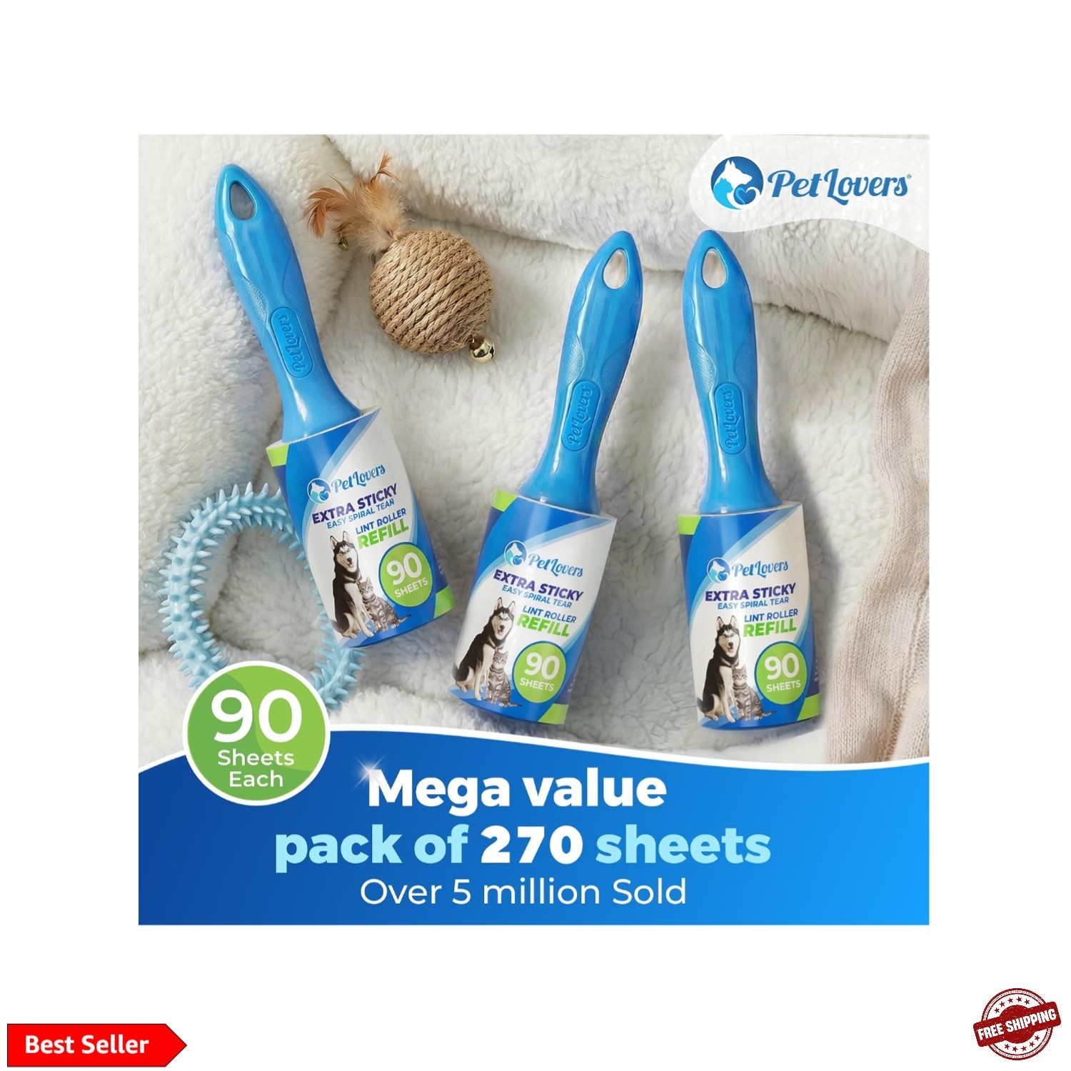 Extra Sticky Lint Roller Value Set 270 Sheets for Pet Hair Removal and Clothe…