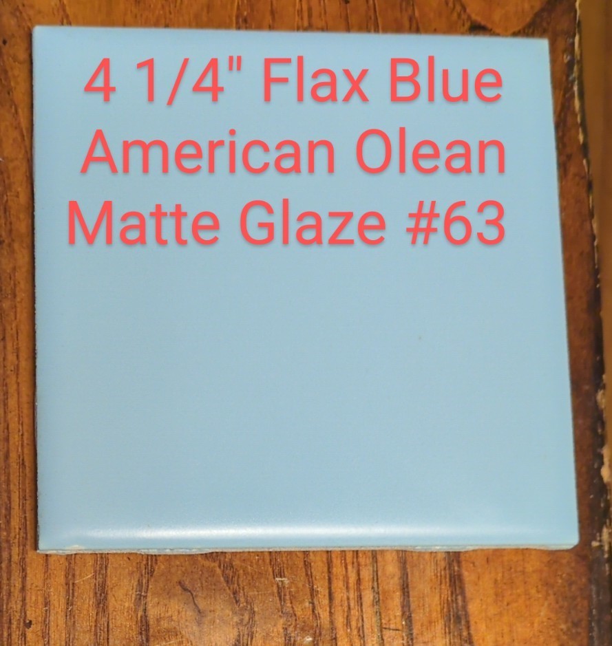 1 Piece American Olean Ceramic Tile Matte Flax Blue #63 4-1/4″ New