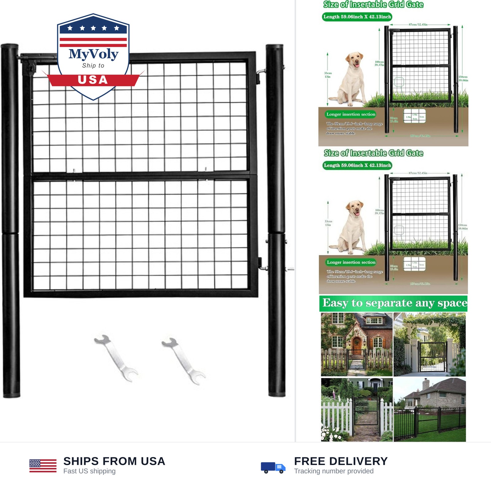 Wire Mesh Fence Gate, 59.06in (W) x 42.13in (H), Heavy-Duty Rustproof Outdoor…