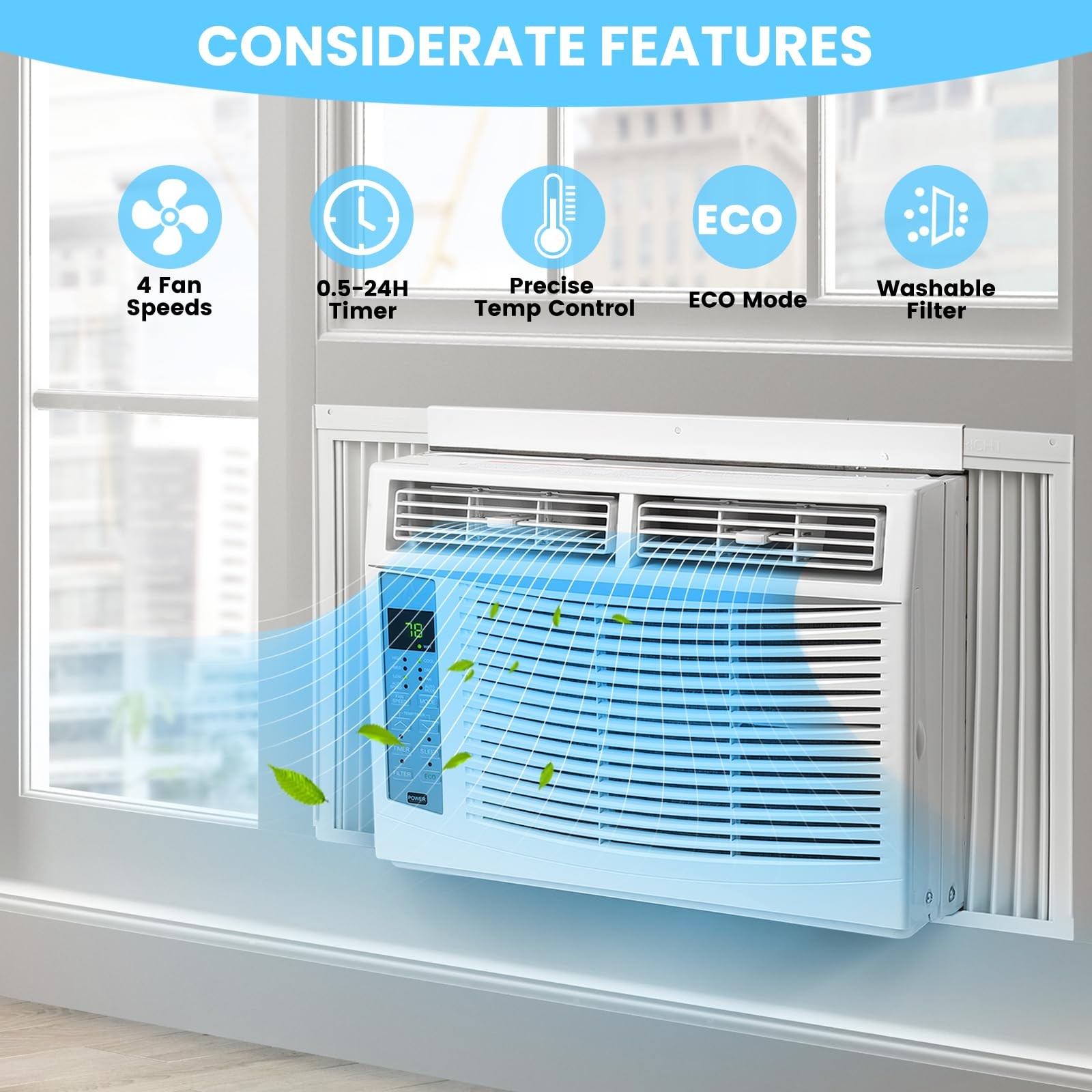 6000 BTU Window Air Conditioner Cool up to 250sp. ft w/Remote,Timer, Install Kit