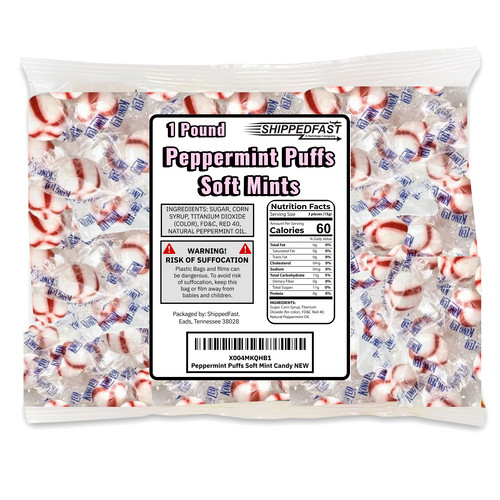 Peppermint Puffs Soft Candy, Individually Wrapped 1 lb.